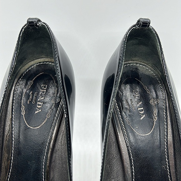 Prada Authenticated Black Patent Leather Stiletto Heel Shoes **Sz 38/US Size 8** - Picture 4 of 14